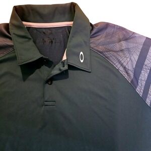 Oakley Mens Golf Polo Shirt Large Dark Green Geometric Graphic Sleeve Breathable